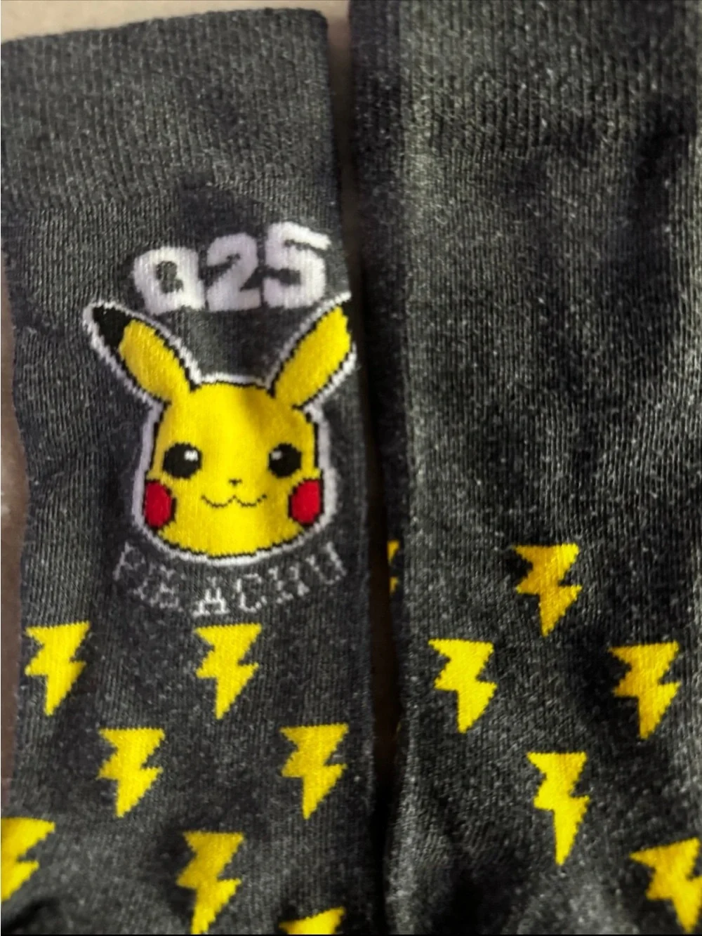 Pikachu Lightning Boys Crew Socks - Gray & Yellow